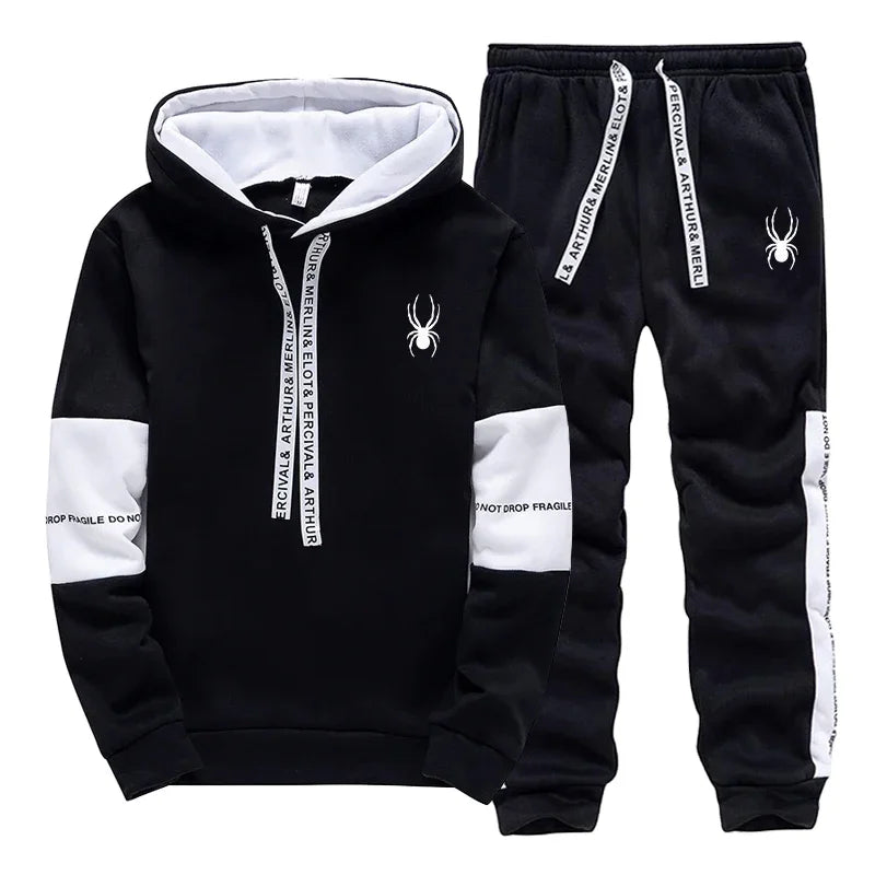 Men's Spring and Autumn Luxury Printed Sportswear Casual Fashion Sports Shirt+Sports Pants 2-piece Outdoor Sports Breathable Set