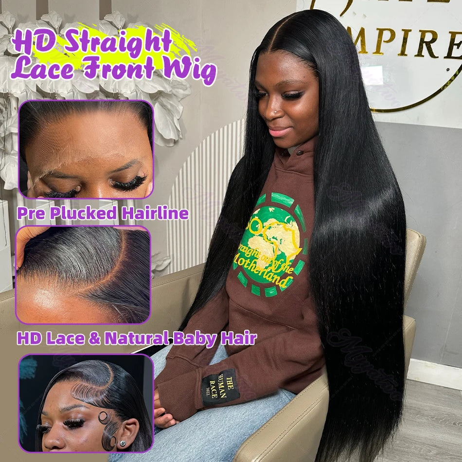 30 40 Inch Bone Straight 13x6 13x7 Transparent Lace Front Wig 250 Density 13x4 HD Lace Frontal Wigs Human Hair 6x6 CLosure Wig