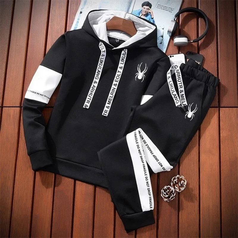 Men's Spring and Autumn Luxury Printed Sportswear Casual Fashion Sports Shirt+Sports Pants 2-piece Outdoor Sports Breathable Set
