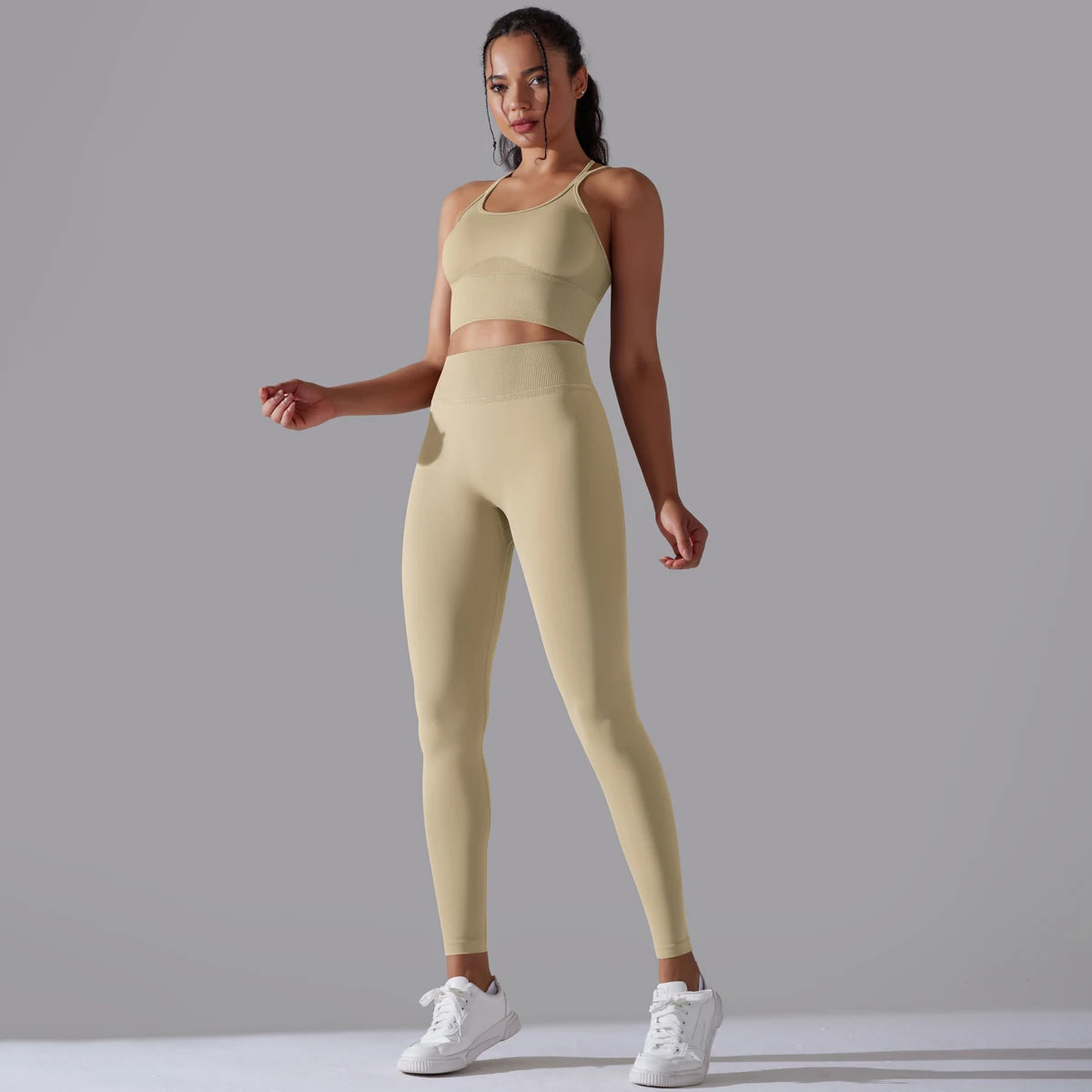Brushed Yoga Set Women 2 Piece Workout Sportswear Crisscross Back Sports Bra High Waist Leggings Gym Clothing Sports Suits