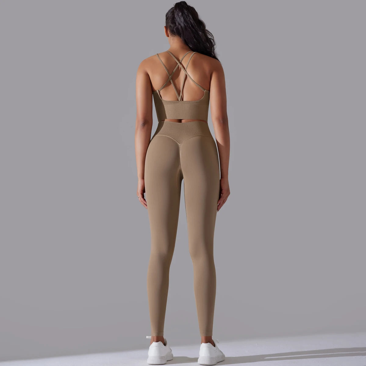 Brushed Yoga Set Women 2 Piece Workout Sportswear Crisscross Back Sports Bra High Waist Leggings Gym Clothing Sports Suits
