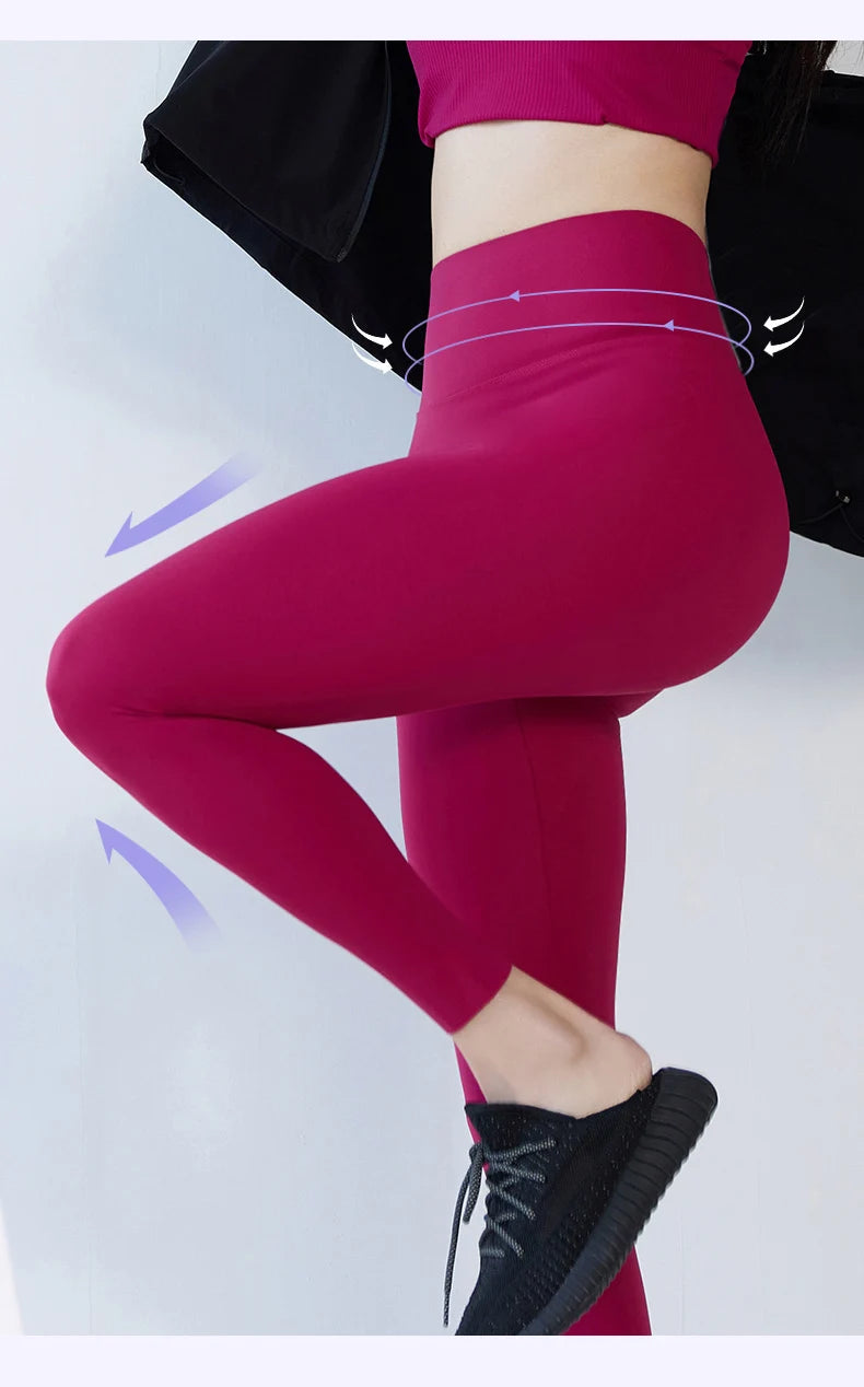 BIVIGAOS 2025 Spring Summer New Plum Red 3D Naked Feeling Sharkskin Leggings Women Slim Sexy Sport Yoga Push Up Fitness Leggings