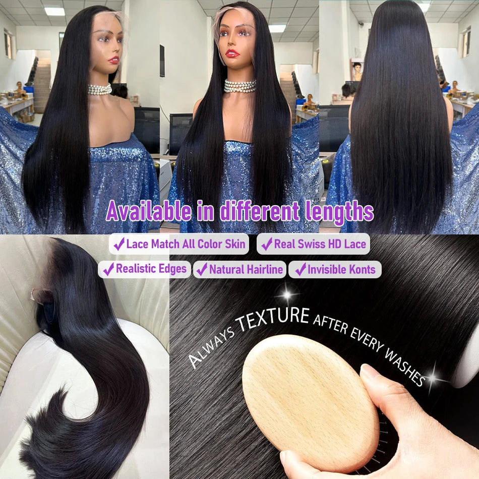 30 40 Inch Bone Straight 13x6 13x7 Transparent Lace Front Wig 250 Density 13x4 HD Lace Frontal Wigs Human Hair 6x6 CLosure Wig