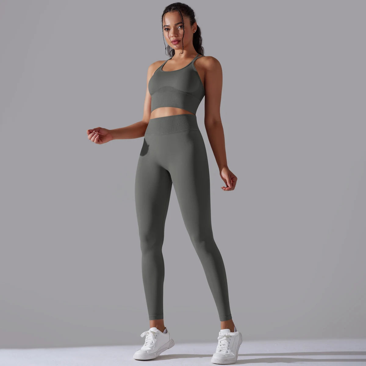 Brushed Yoga Set Women 2 Piece Workout Sportswear Crisscross Back Sports Bra High Waist Leggings Gym Clothing Sports Suits