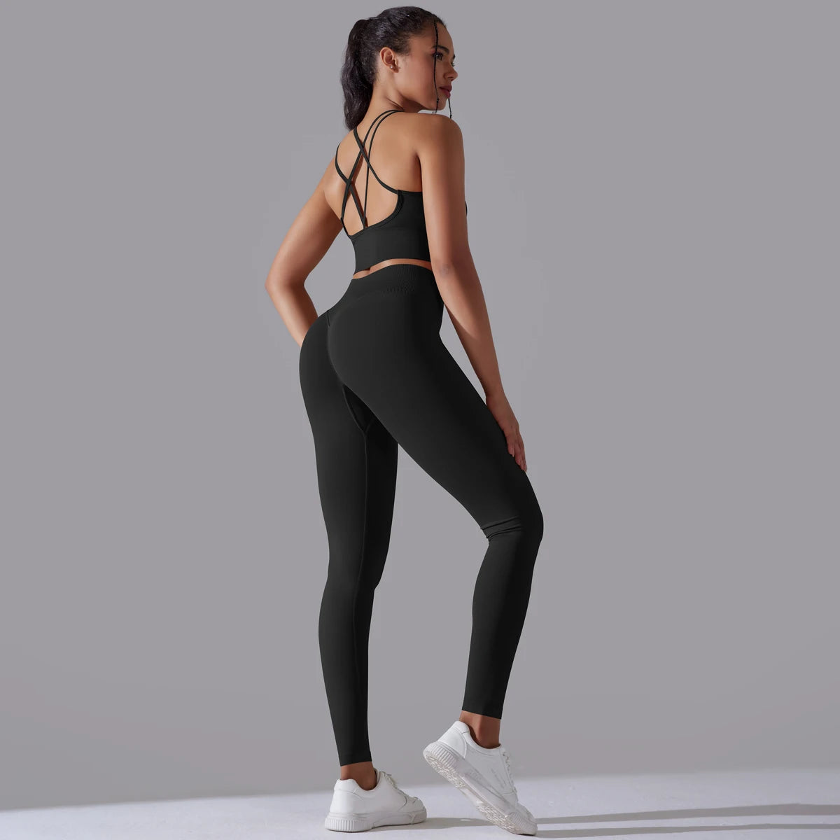 Brushed Yoga Set Women 2 Piece Workout Sportswear Crisscross Back Sports Bra High Waist Leggings Gym Clothing Sports Suits