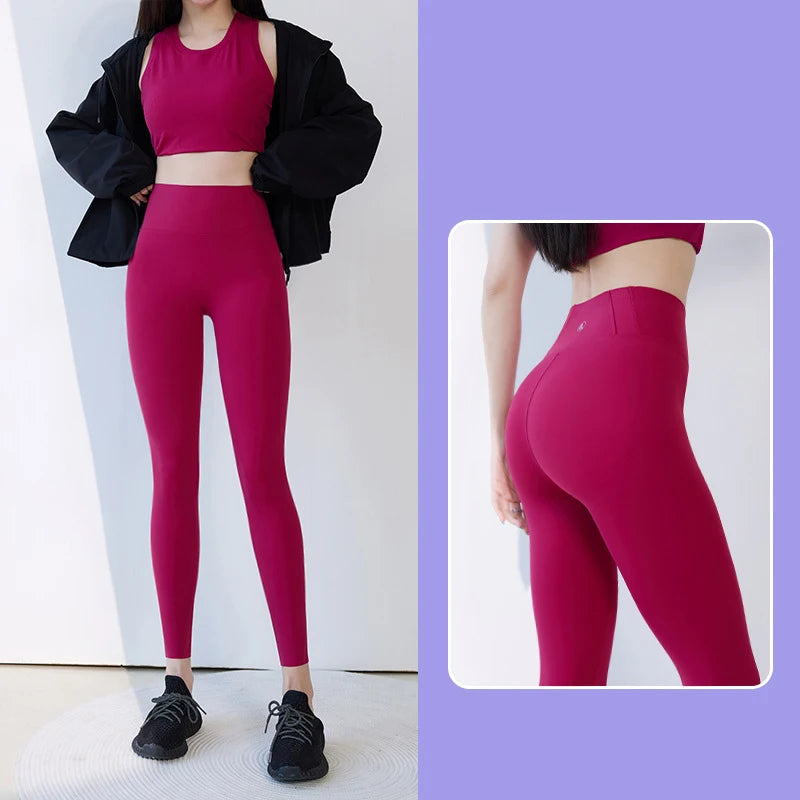 BIVIGAOS 2025 Spring Summer New Plum Red 3D Naked Feeling Sharkskin Leggings Women Slim Sexy Sport Yoga Push Up Fitness Leggings