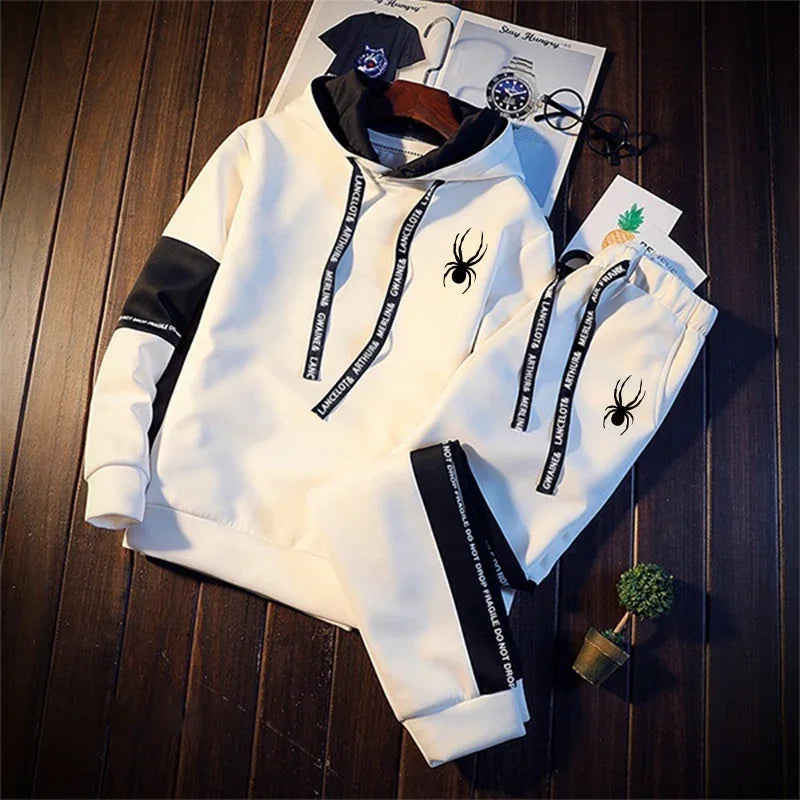 Men's Spring and Autumn Luxury Printed Sportswear Casual Fashion Sports Shirt+Sports Pants 2-piece Outdoor Sports Breathable Set