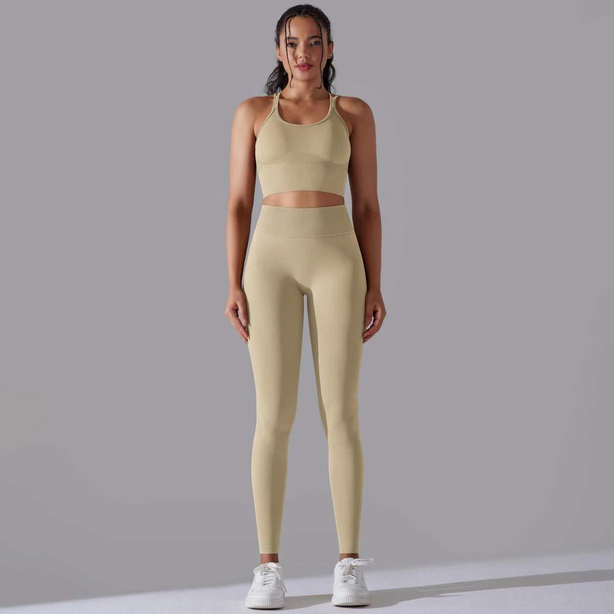 Brushed Yoga Set Women 2 Piece Workout Sportswear Crisscross Back Sports Bra High Waist Leggings Gym Clothing Sports Suits