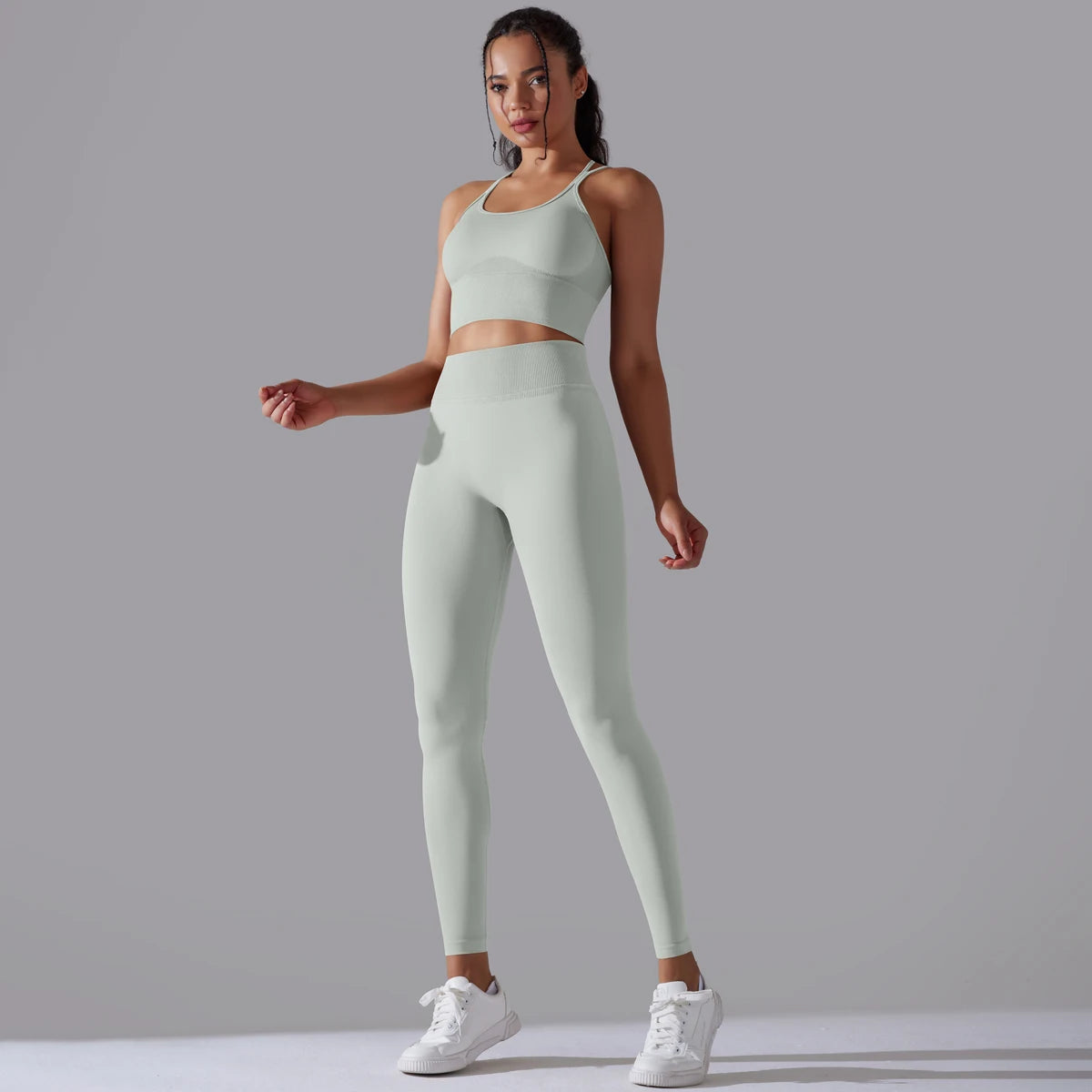 Brushed Yoga Set Women 2 Piece Workout Sportswear Crisscross Back Sports Bra High Waist Leggings Gym Clothing Sports Suits