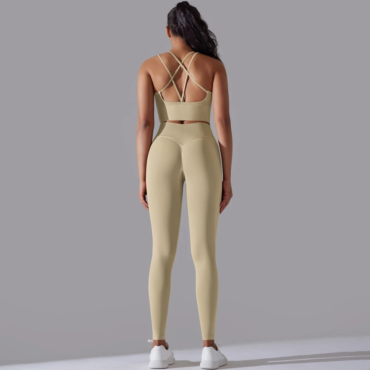 Brushed Yoga Set Women 2 Piece Workout Sportswear Crisscross Back Sports Bra High Waist Leggings Gym Clothing Sports Suits