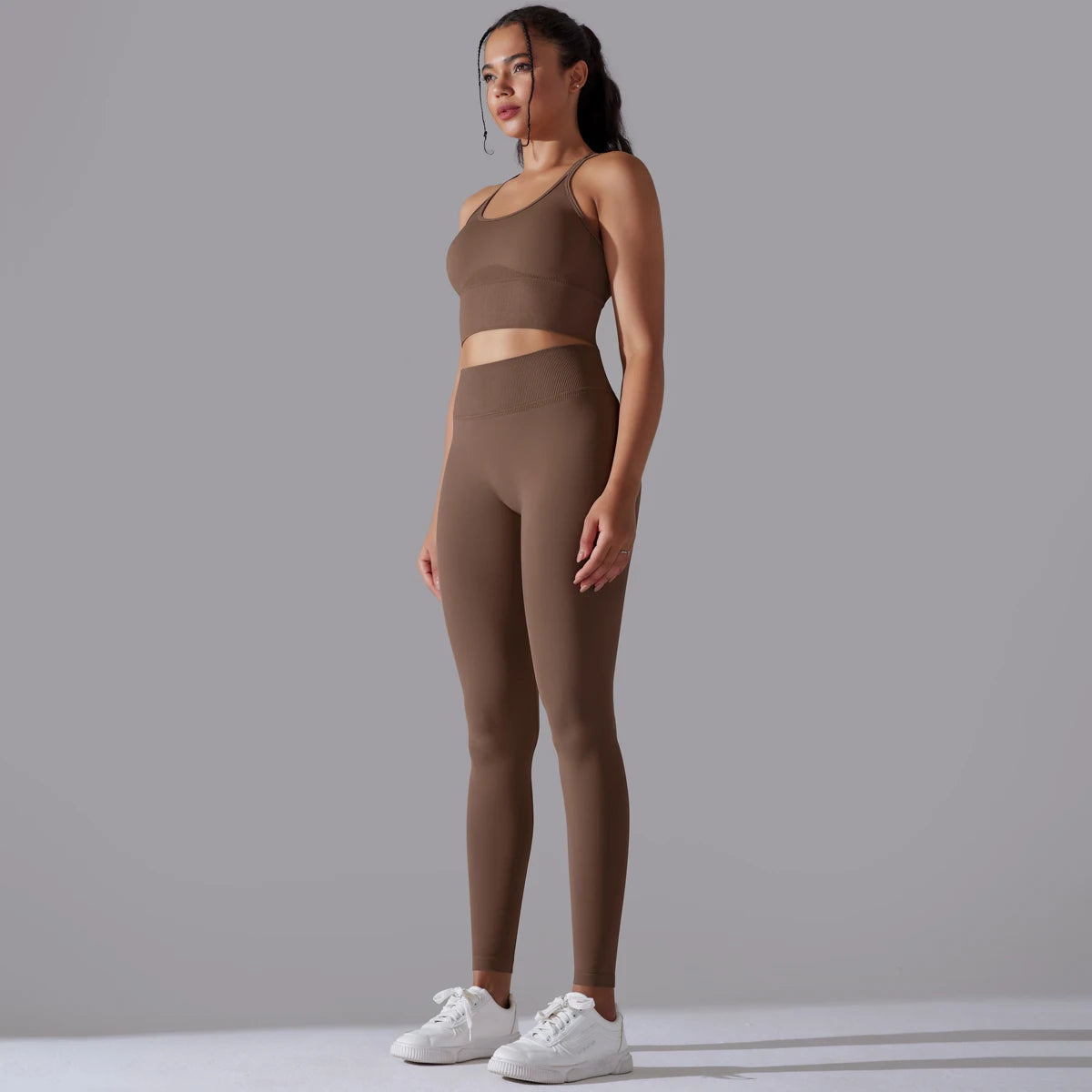 Brushed Yoga Set Women 2 Piece Workout Sportswear Crisscross Back Sports Bra High Waist Leggings Gym Clothing Sports Suits