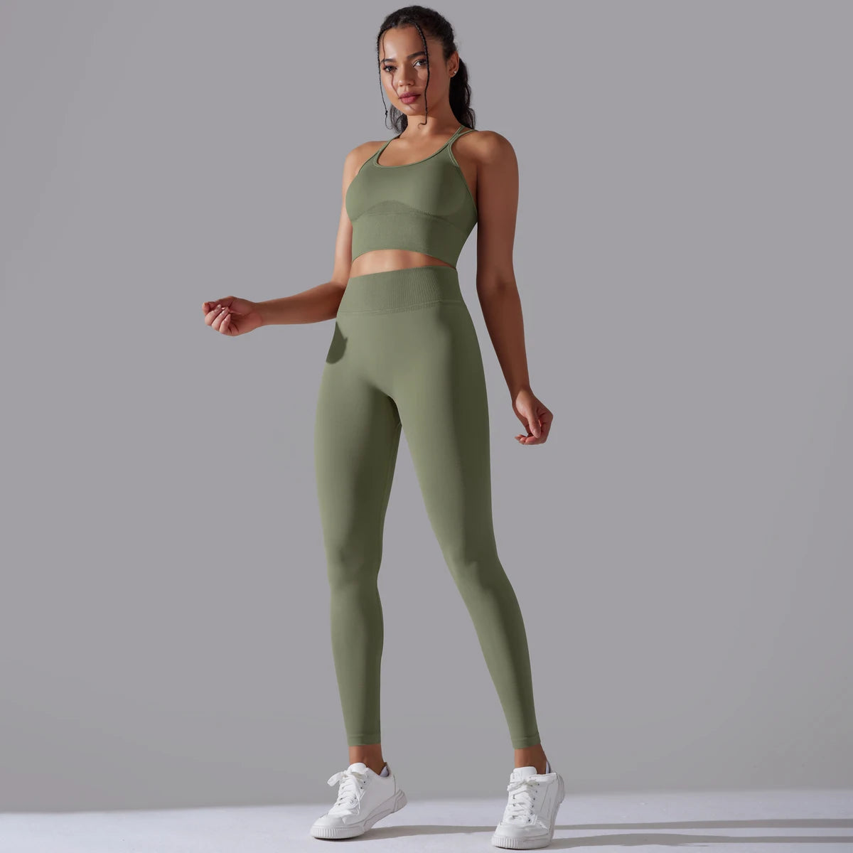 Brushed Yoga Set Women 2 Piece Workout Sportswear Crisscross Back Sports Bra High Waist Leggings Gym Clothing Sports Suits