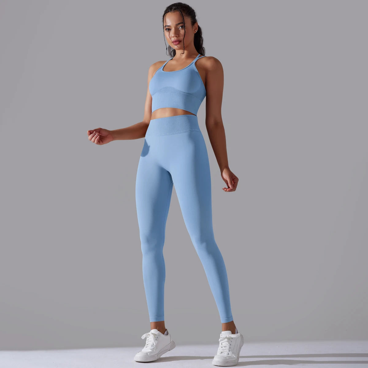 Brushed Yoga Set Women 2 Piece Workout Sportswear Crisscross Back Sports Bra High Waist Leggings Gym Clothing Sports Suits