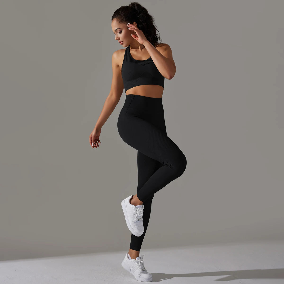 Women Yoga Set Seamless Gym Sportswear Long Seelves High Waist Leggings Sports Clothing Set Fitness Bra Vest Shorts Tracksuit