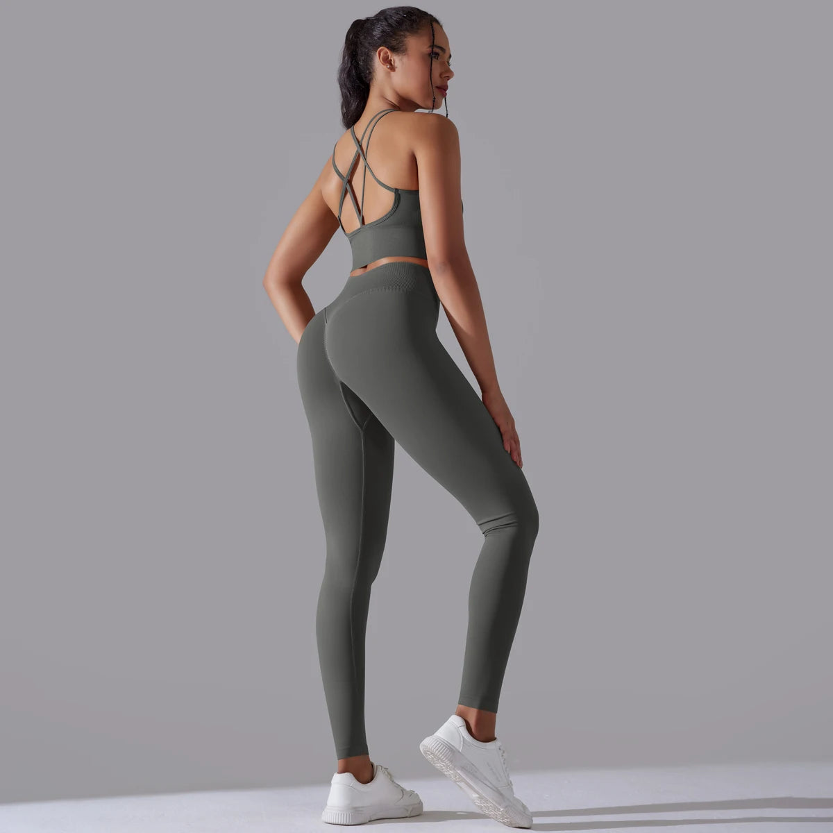 Brushed Yoga Set Women 2 Piece Workout Sportswear Crisscross Back Sports Bra High Waist Leggings Gym Clothing Sports Suits