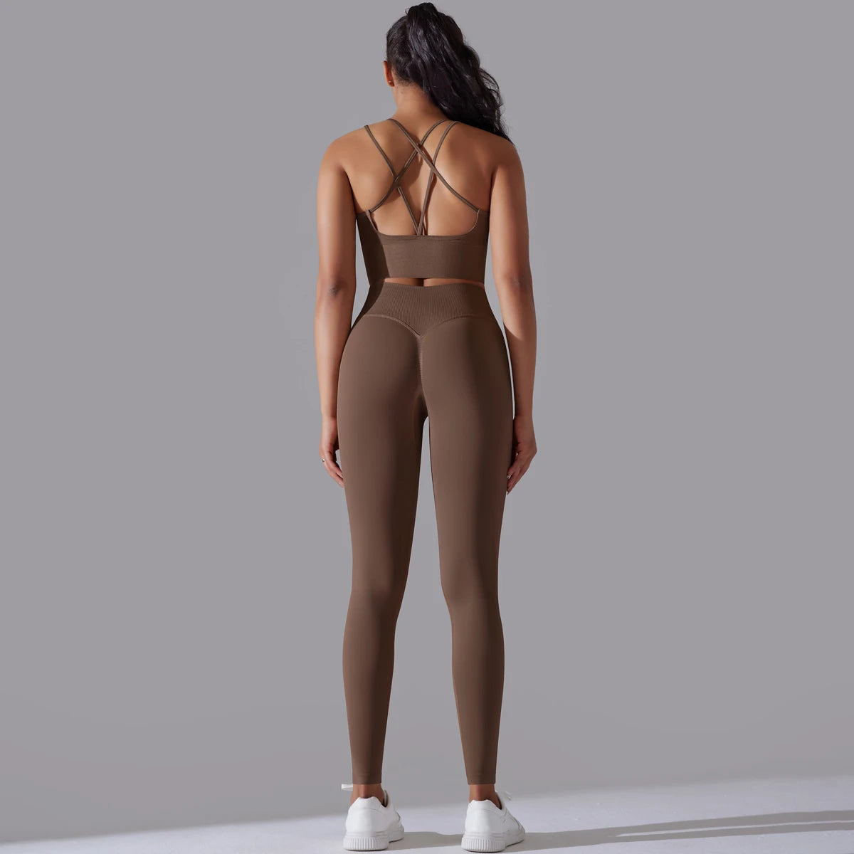 Brushed Yoga Set Women 2 Piece Workout Sportswear Crisscross Back Sports Bra High Waist Leggings Gym Clothing Sports Suits