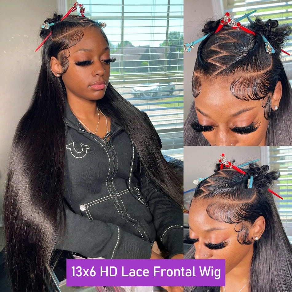 30 40 Inch Bone Straight 13x6 13x7 Transparent Lace Front Wig 250 Density 13x4 HD Lace Frontal Wigs Human Hair 6x6 CLosure Wig