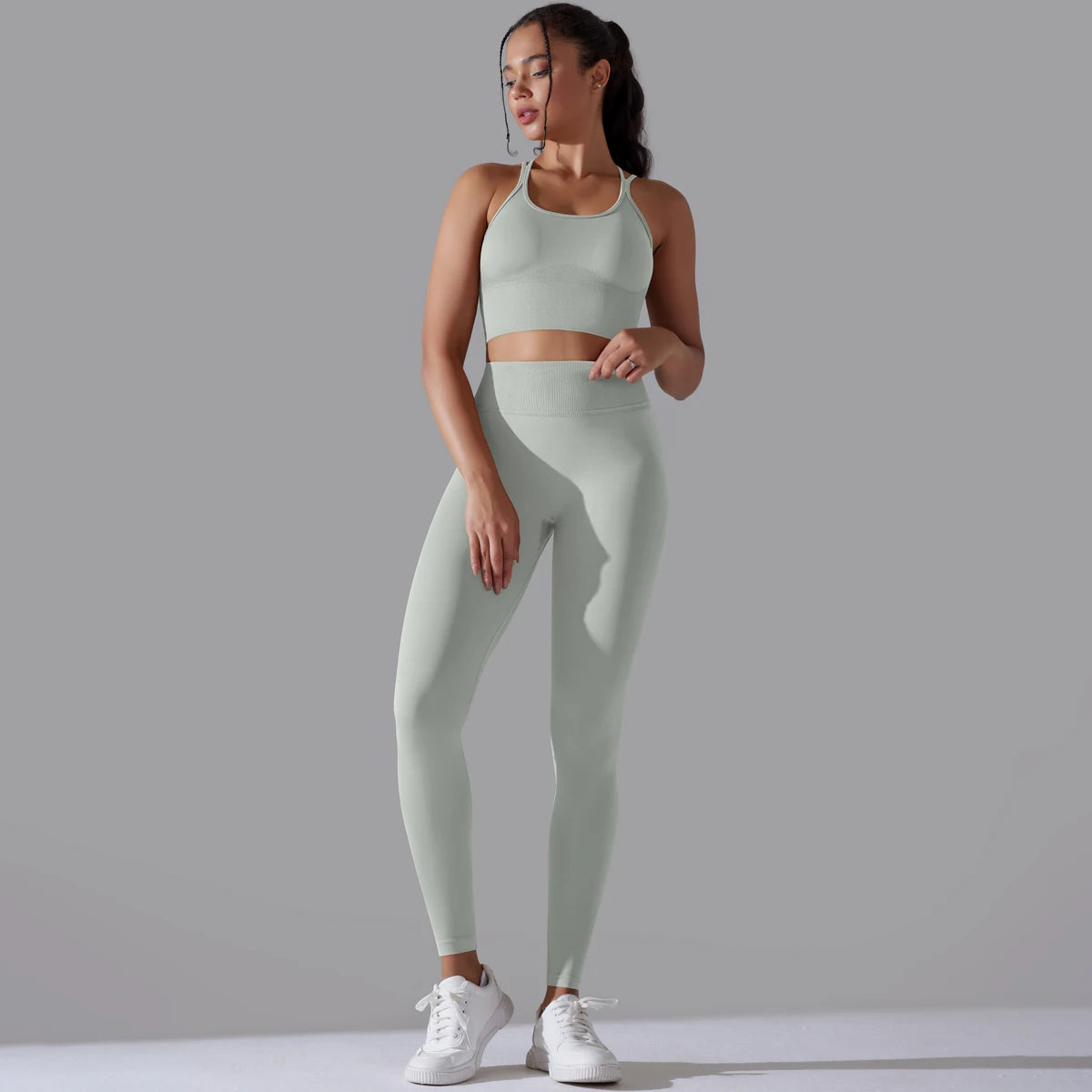 Brushed Yoga Set Women 2 Piece Workout Sportswear Crisscross Back Sports Bra High Waist Leggings Gym Clothing Sports Suits