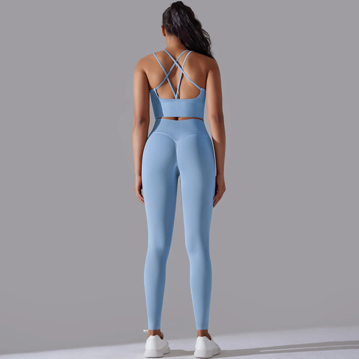 Brushed Yoga Set Women 2 Piece Workout Sportswear Crisscross Back Sports Bra High Waist Leggings Gym Clothing Sports Suits