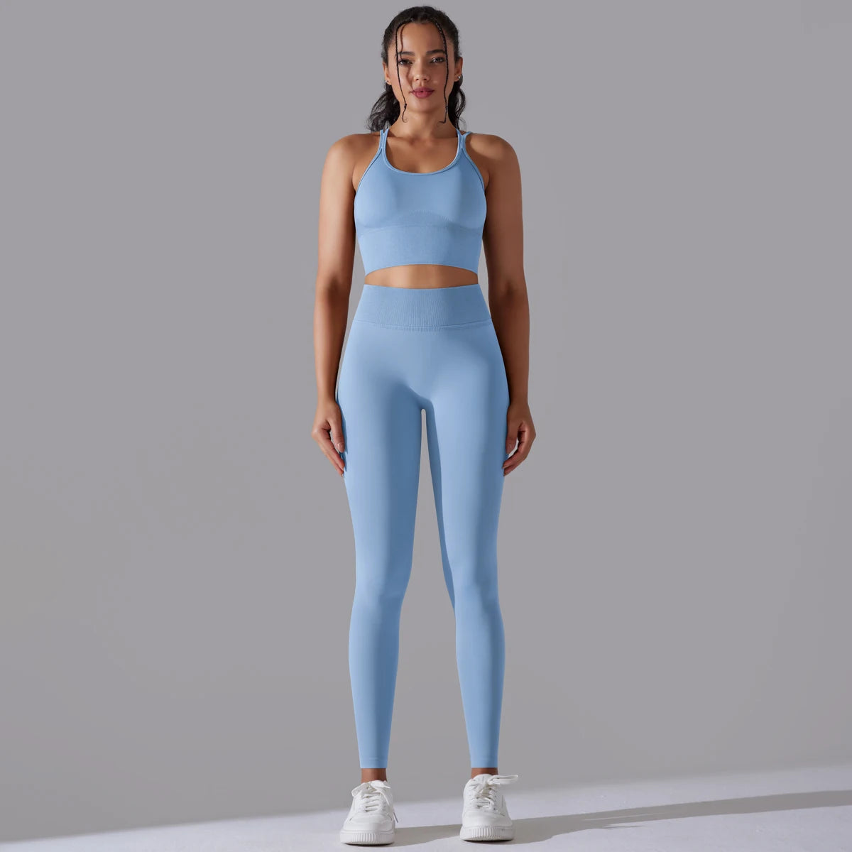 Brushed Yoga Set Women 2 Piece Workout Sportswear Crisscross Back Sports Bra High Waist Leggings Gym Clothing Sports Suits