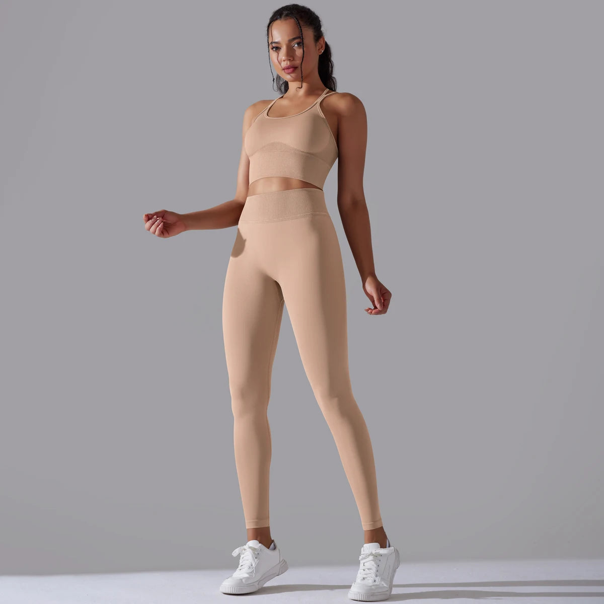 Brushed Yoga Set Women 2 Piece Workout Sportswear Crisscross Back Sports Bra High Waist Leggings Gym Clothing Sports Suits