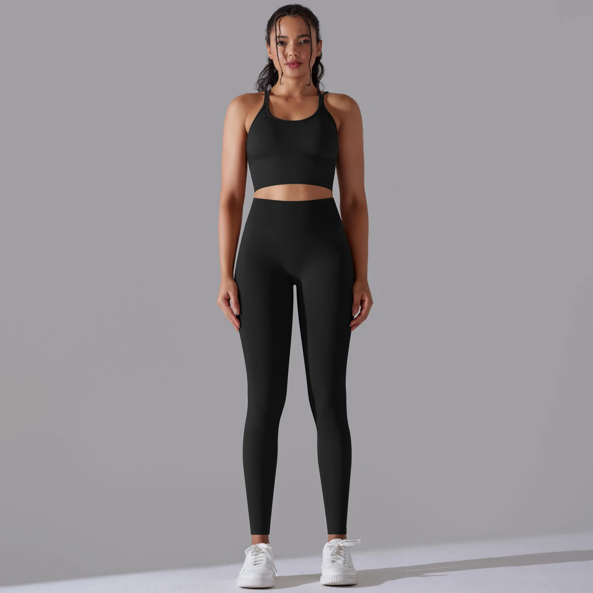 Brushed Yoga Set Women 2 Piece Workout Sportswear Crisscross Back Sports Bra High Waist Leggings Gym Clothing Sports Suits