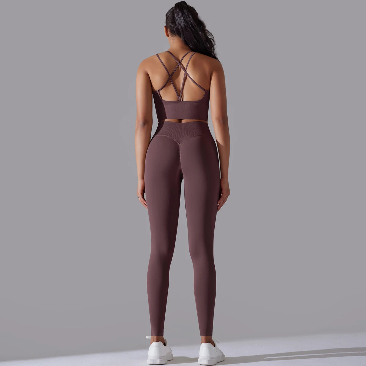 Brushed Yoga Set Women 2 Piece Workout Sportswear Crisscross Back Sports Bra High Waist Leggings Gym Clothing Sports Suits