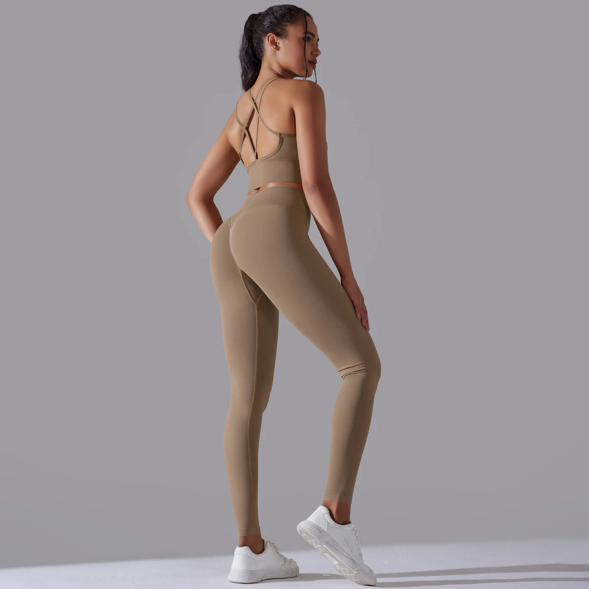 Brushed Yoga Set Women 2 Piece Workout Sportswear Crisscross Back Sports Bra High Waist Leggings Gym Clothing Sports Suits