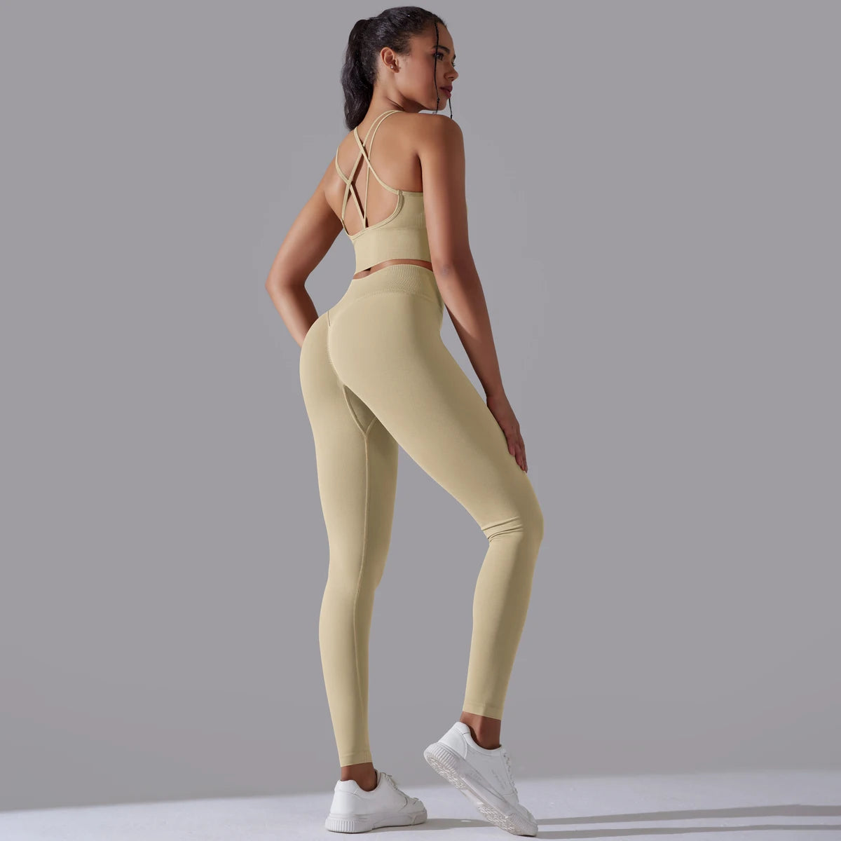 Brushed Yoga Set Women 2 Piece Workout Sportswear Crisscross Back Sports Bra High Waist Leggings Gym Clothing Sports Suits