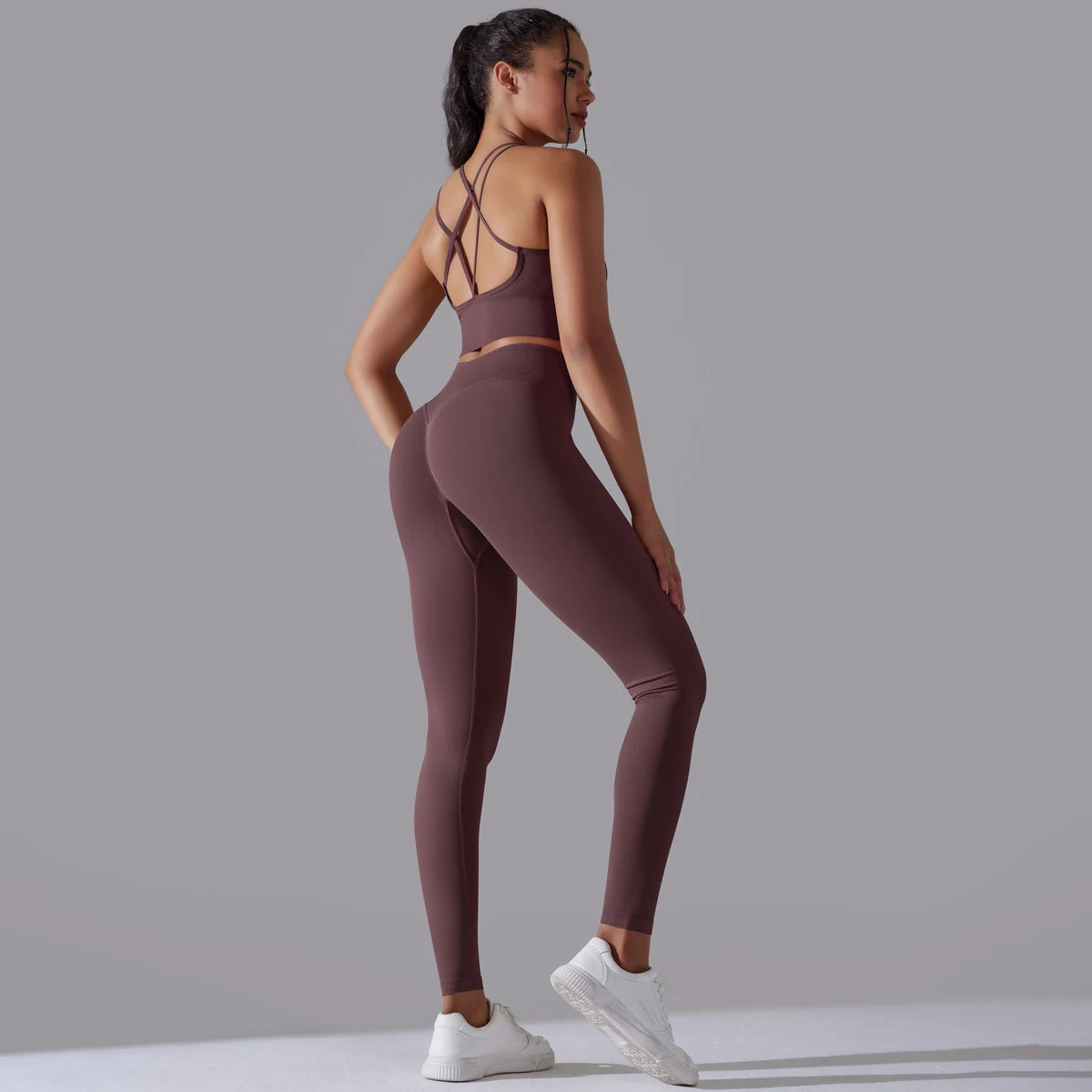 Brushed Yoga Set Women 2 Piece Workout Sportswear Crisscross Back Sports Bra High Waist Leggings Gym Clothing Sports Suits