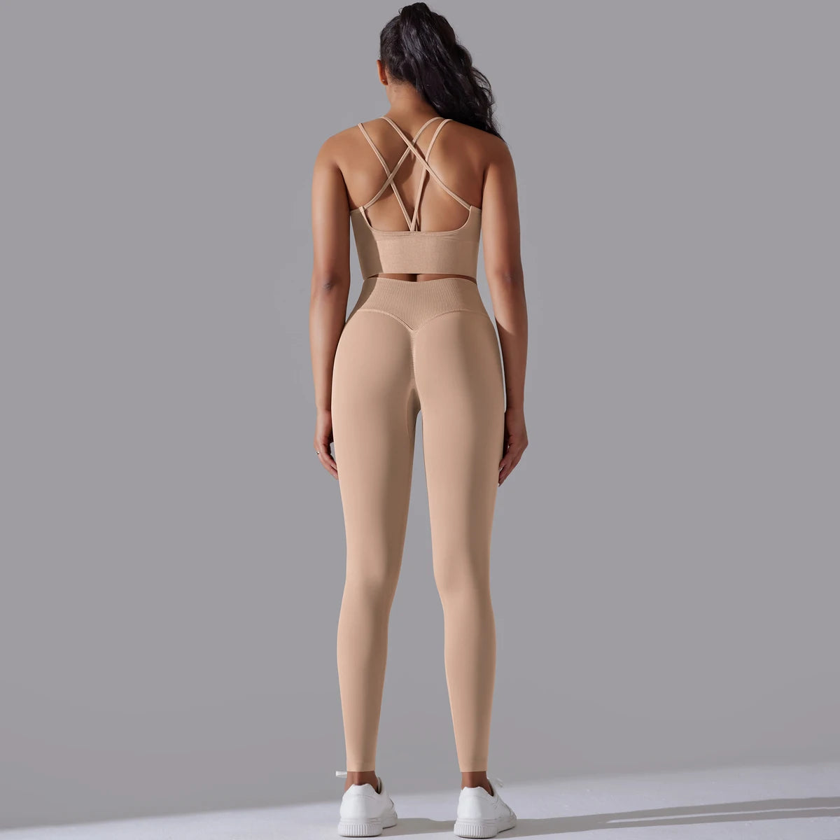 Brushed Yoga Set Women 2 Piece Workout Sportswear Crisscross Back Sports Bra High Waist Leggings Gym Clothing Sports Suits