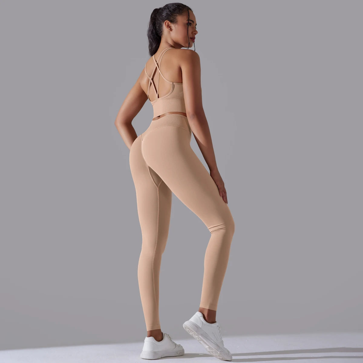 Brushed Yoga Set Women 2 Piece Workout Sportswear Crisscross Back Sports Bra High Waist Leggings Gym Clothing Sports Suits