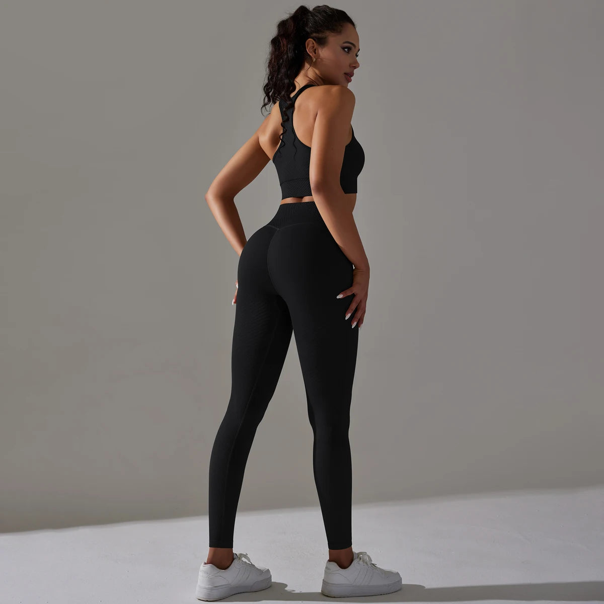 Women Yoga Set Seamless Gym Sportswear Long Seelves High Waist Leggings Sports Clothing Set Fitness Bra Vest Shorts Tracksuit