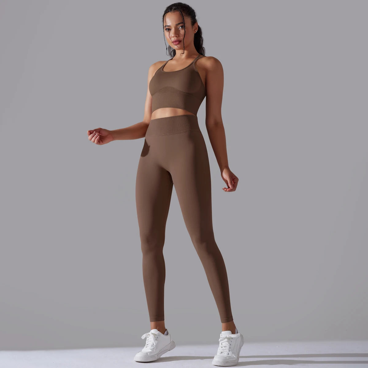 Brushed Yoga Set Women 2 Piece Workout Sportswear Crisscross Back Sports Bra High Waist Leggings Gym Clothing Sports Suits