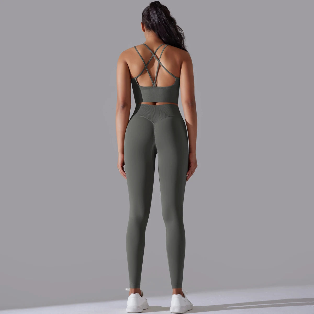 Brushed Yoga Set Women 2 Piece Workout Sportswear Crisscross Back Sports Bra High Waist Leggings Gym Clothing Sports Suits