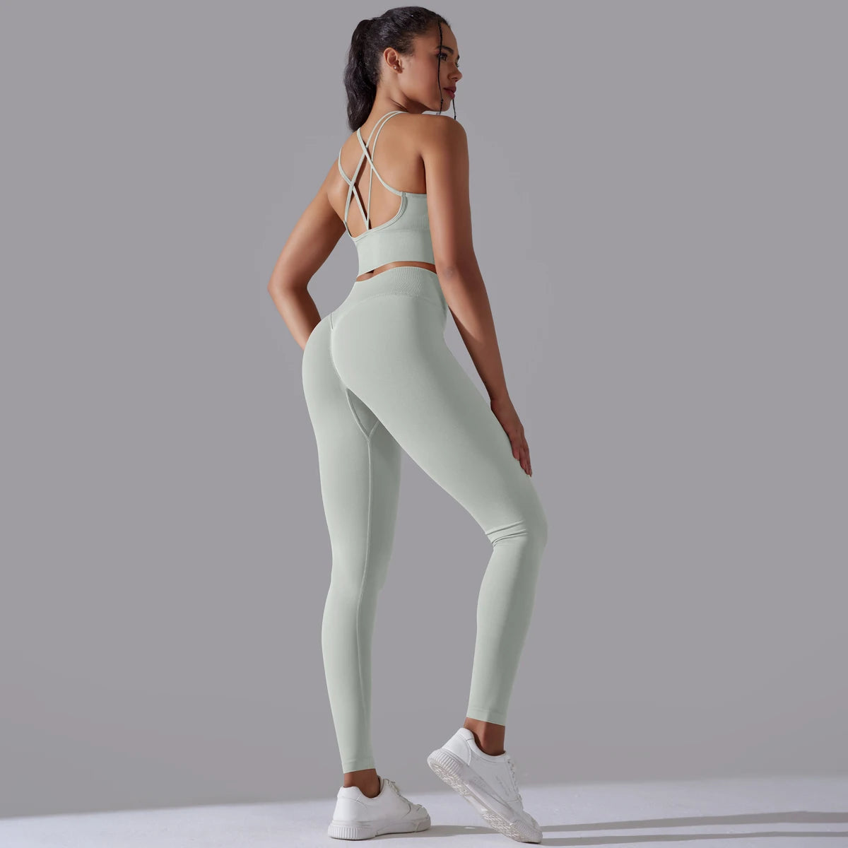 Brushed Yoga Set Women 2 Piece Workout Sportswear Crisscross Back Sports Bra High Waist Leggings Gym Clothing Sports Suits