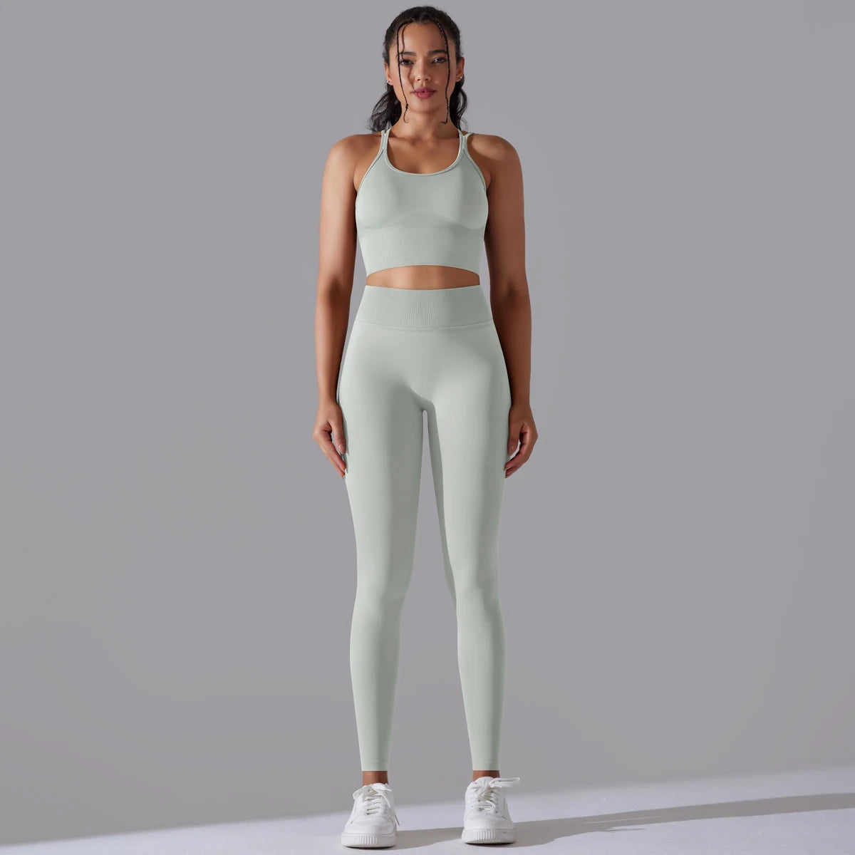 Brushed Yoga Set Women 2 Piece Workout Sportswear Crisscross Back Sports Bra High Waist Leggings Gym Clothing Sports Suits