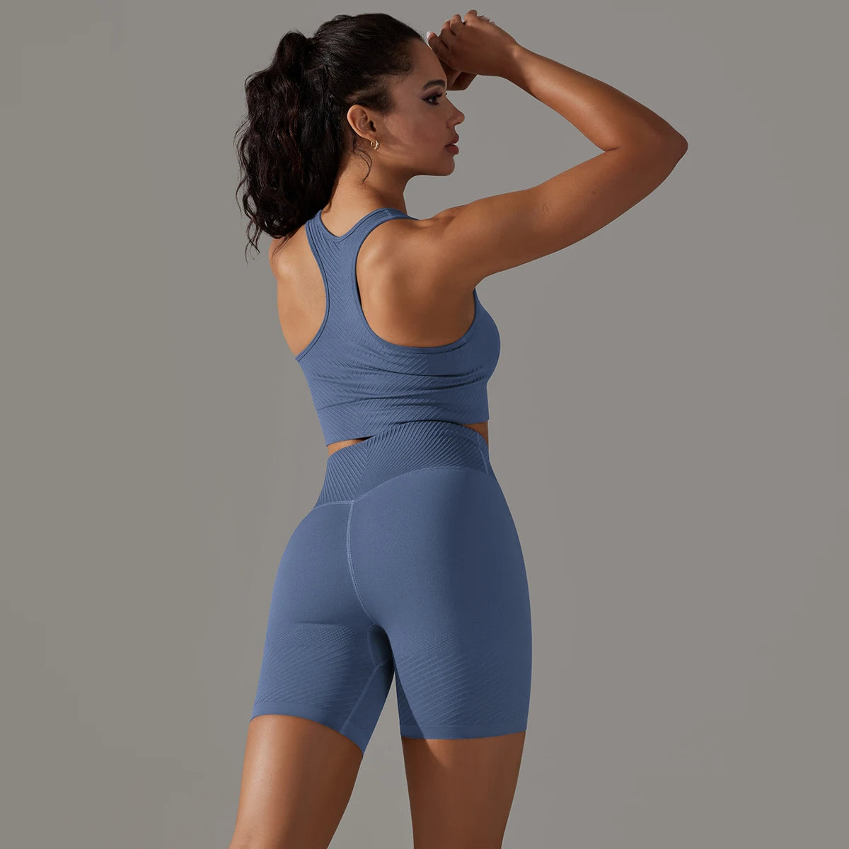 Women Yoga Set Seamless Gym Sportswear Long Seelves High Waist Leggings Sports Clothing Set Fitness Bra Vest Shorts Tracksuit