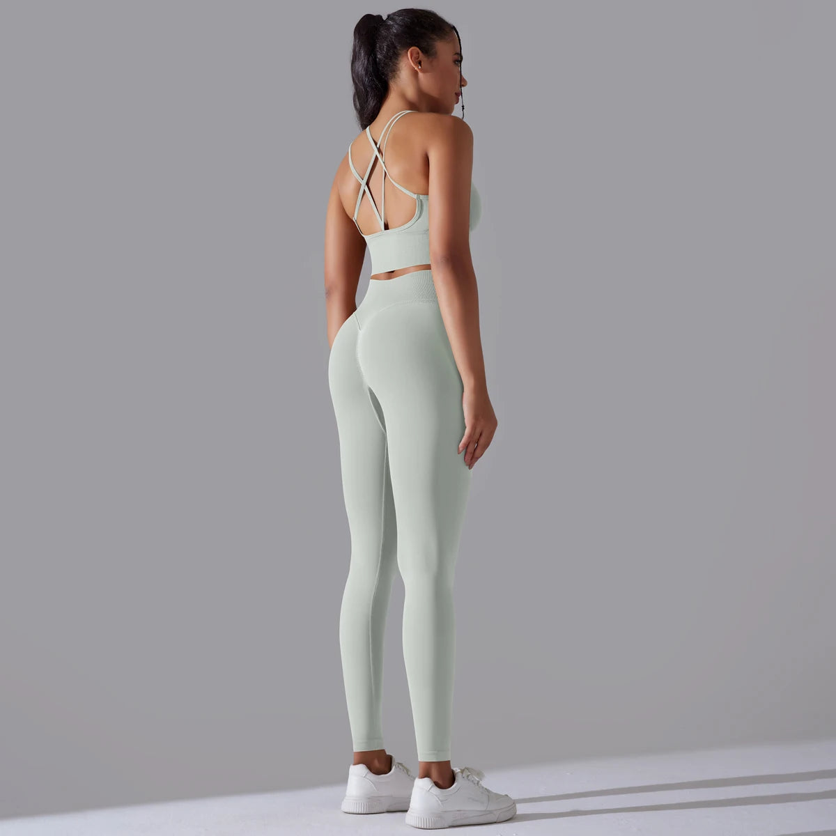 Brushed Yoga Set Women 2 Piece Workout Sportswear Crisscross Back Sports Bra High Waist Leggings Gym Clothing Sports Suits