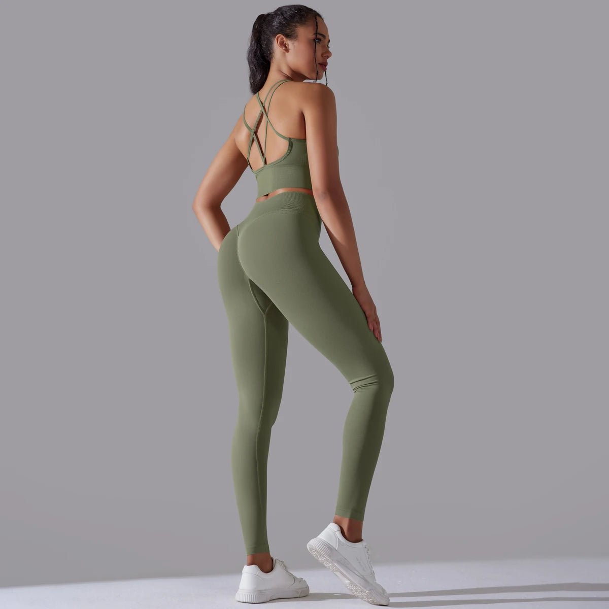 Brushed Yoga Set Women 2 Piece Workout Sportswear Crisscross Back Sports Bra High Waist Leggings Gym Clothing Sports Suits