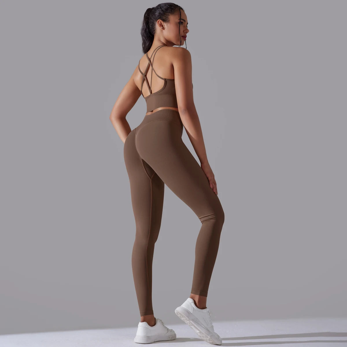 Brushed Yoga Set Women 2 Piece Workout Sportswear Crisscross Back Sports Bra High Waist Leggings Gym Clothing Sports Suits