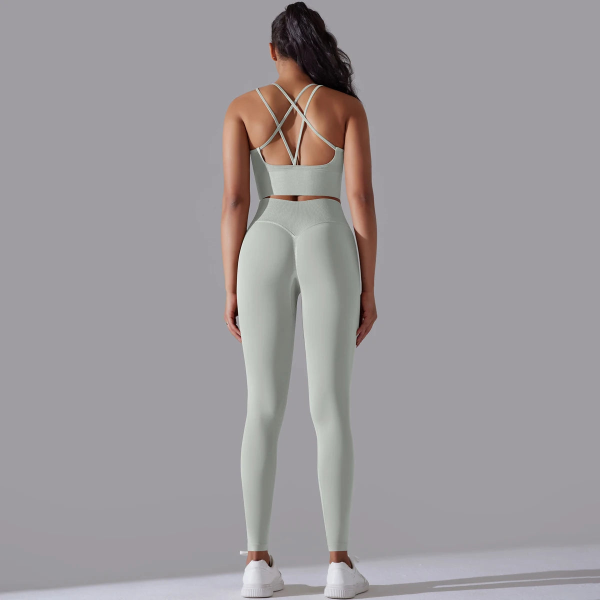 Brushed Yoga Set Women 2 Piece Workout Sportswear Crisscross Back Sports Bra High Waist Leggings Gym Clothing Sports Suits