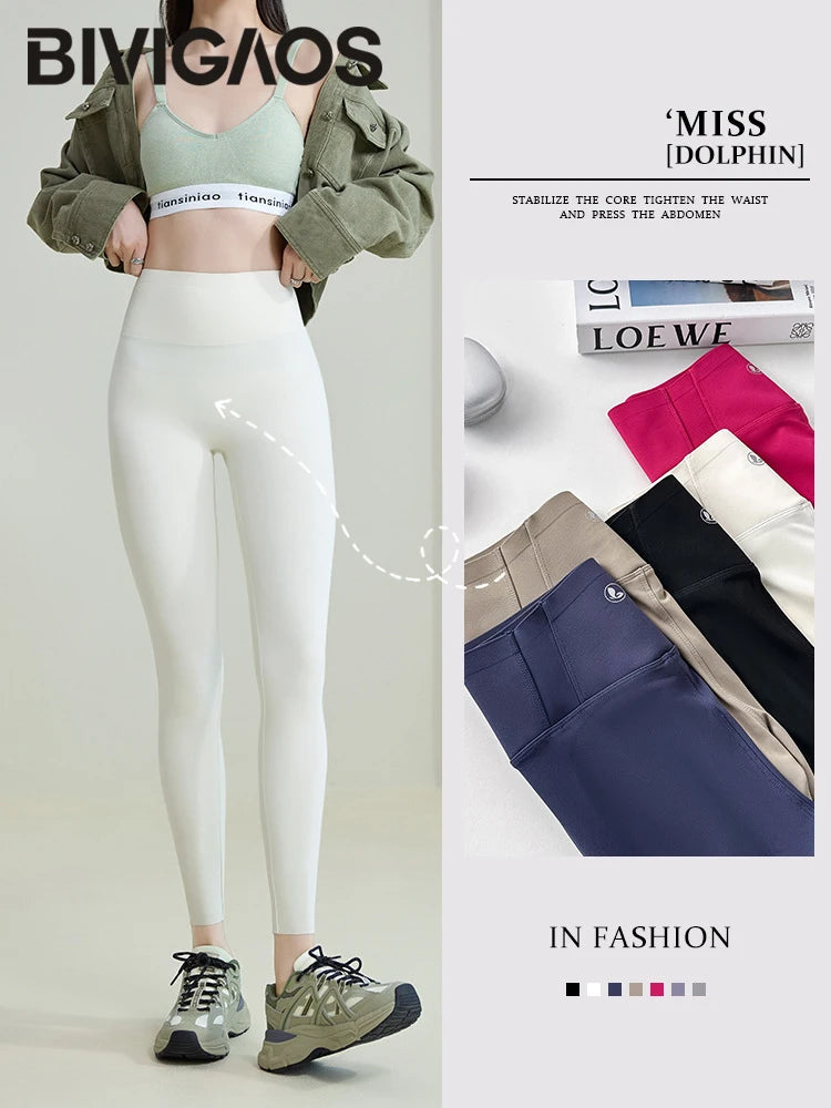 BIVIGAOS 2025 Spring Summer New Plum Red 3D Naked Feeling Sharkskin Leggings Women Slim Sexy Sport Yoga Push Up Fitness Leggings