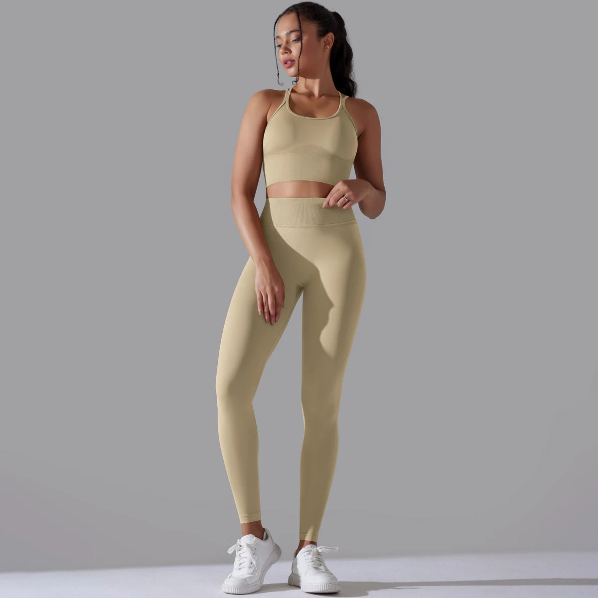 Brushed Yoga Set Women 2 Piece Workout Sportswear Crisscross Back Sports Bra High Waist Leggings Gym Clothing Sports Suits