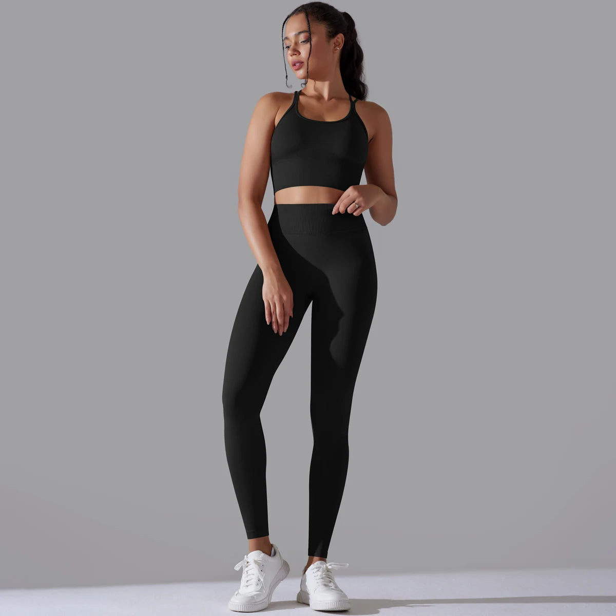 Brushed Yoga Set Women 2 Piece Workout Sportswear Crisscross Back Sports Bra High Waist Leggings Gym Clothing Sports Suits