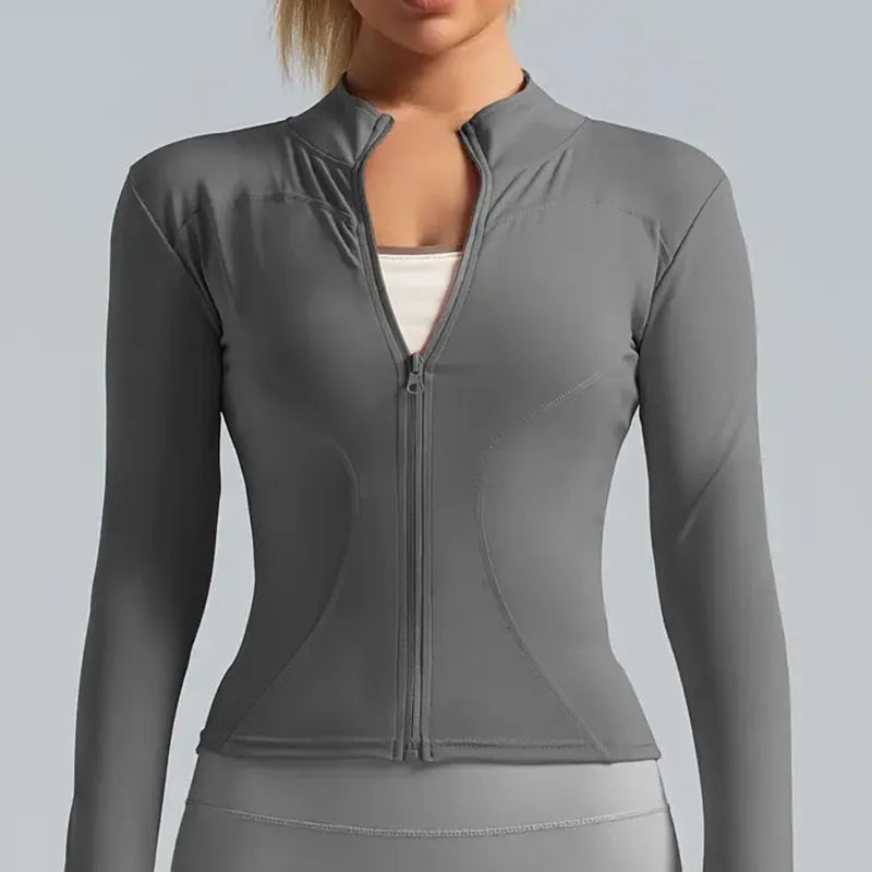 Women's Zip-Up Running Jacket Lightweight Stretchy Running Track Jacket with Thumb Holes, High Neck, Breathable Yoga Sportwear