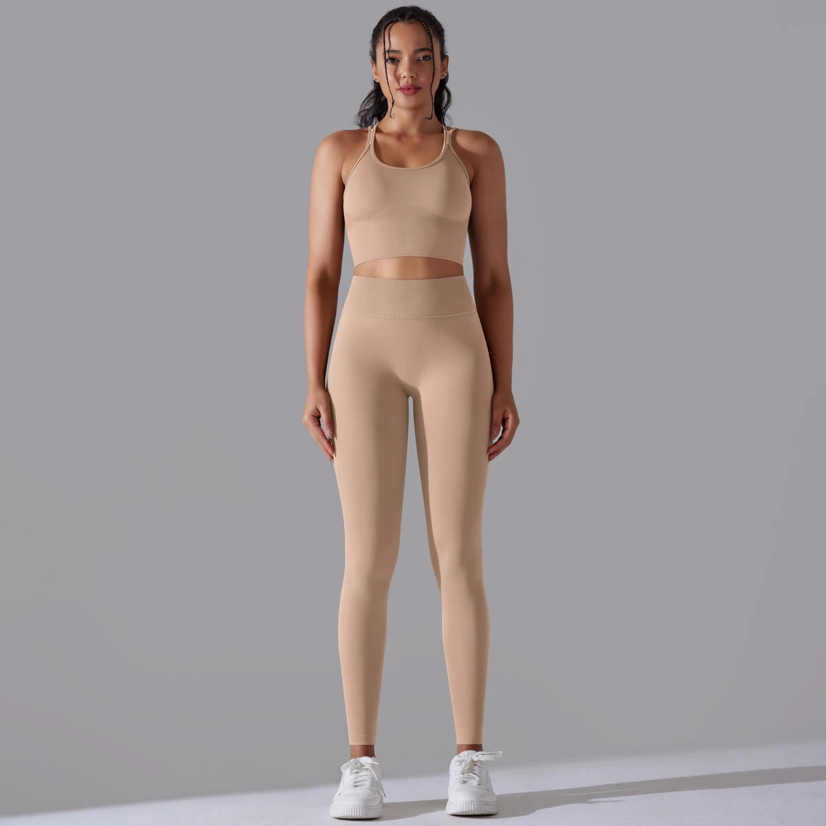 Brushed Yoga Set Women 2 Piece Workout Sportswear Crisscross Back Sports Bra High Waist Leggings Gym Clothing Sports Suits