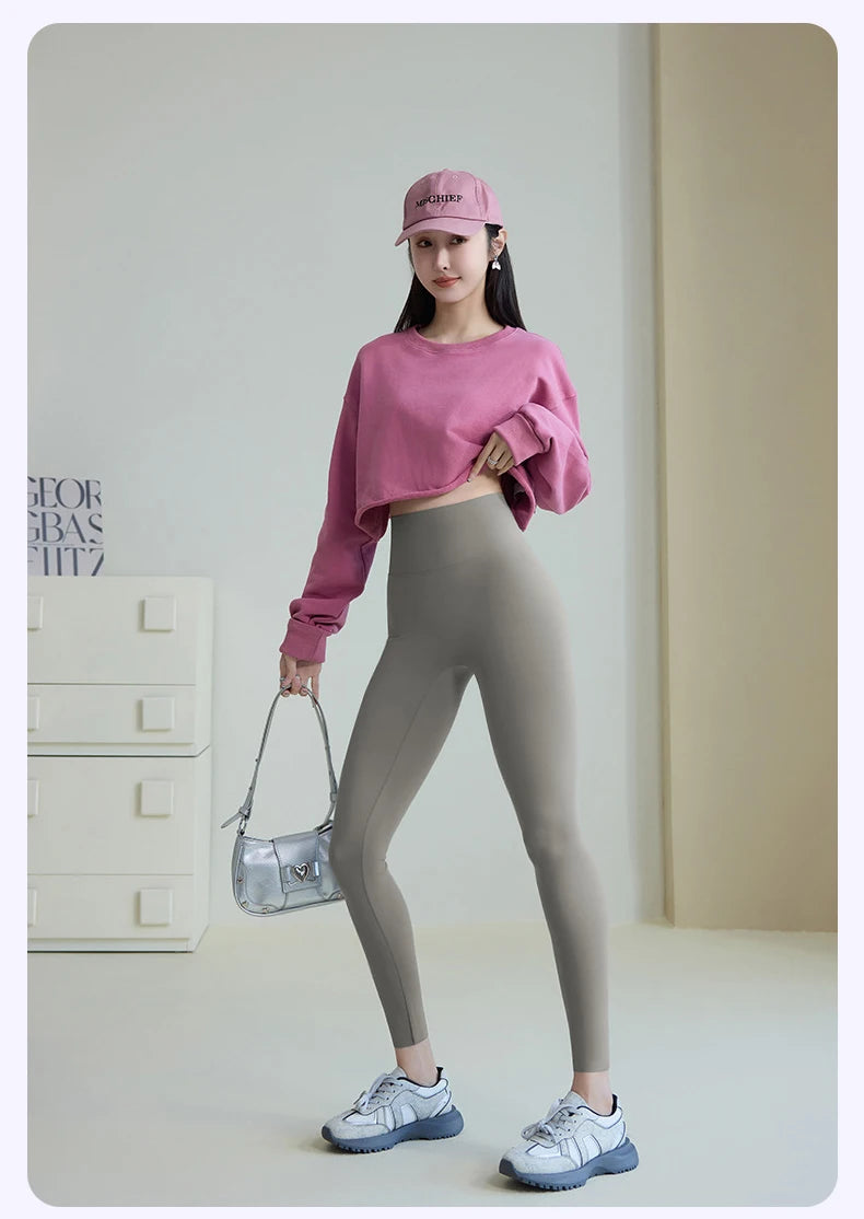BIVIGAOS 2025 Spring Summer New Plum Red 3D Naked Feeling Sharkskin Leggings Women Slim Sexy Sport Yoga Push Up Fitness Leggings